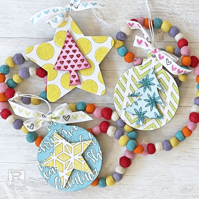 Archival Ink & Stickles Ornaments by Lauren Bergold