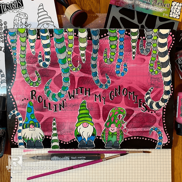 Dylusions Rollin With My Gnomies Journal Page by Jess Peters