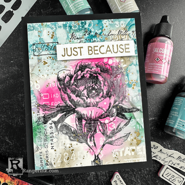 Tim Holtz Alcohol Ink Floral Card by Cheiron Brandon