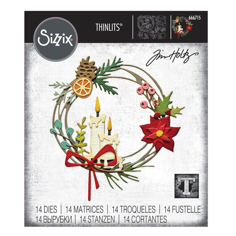 Tim Holtz Alterations by Sizzix Thinlits Die Set Vault Festive Wreath Cutting Dies Tim Holtz Other 