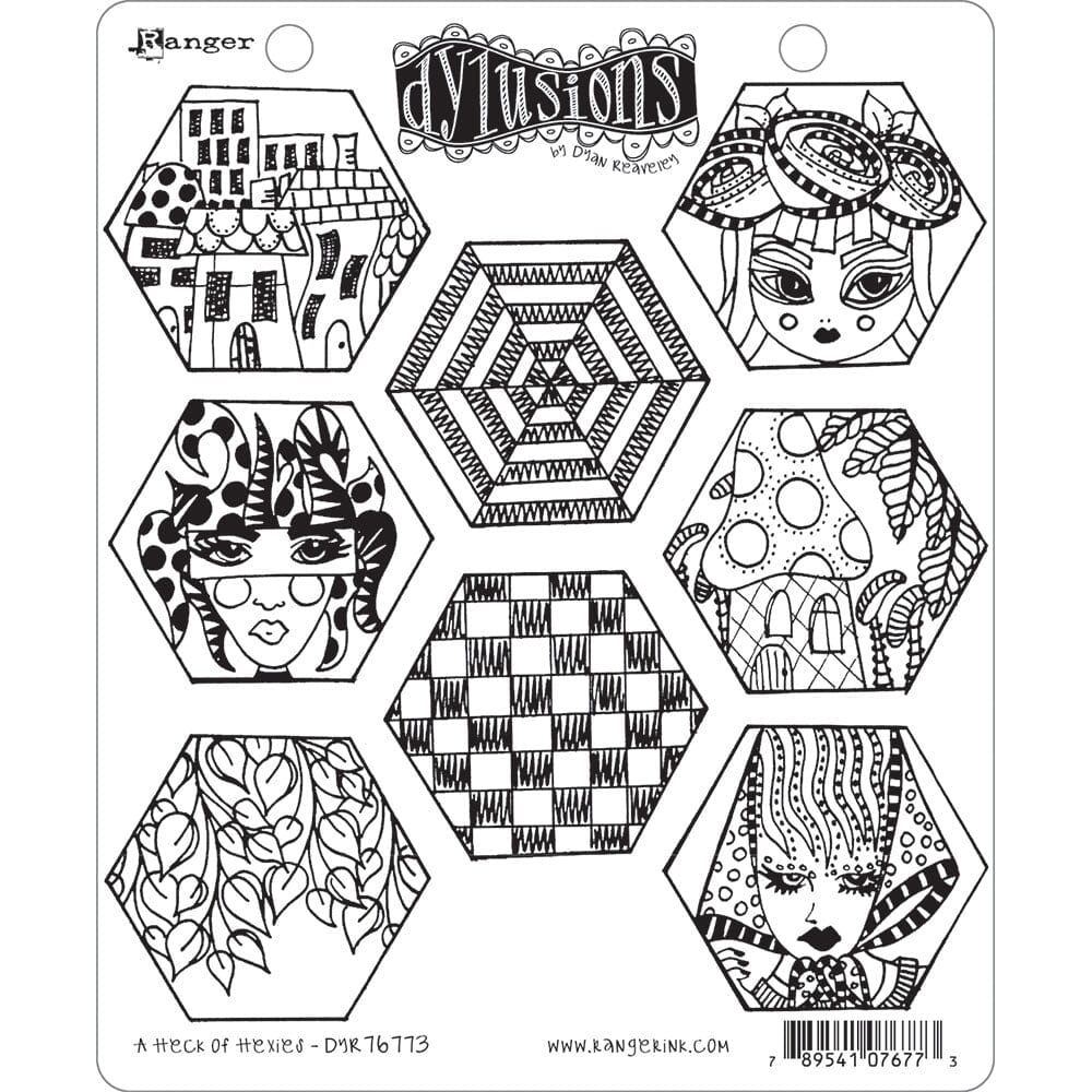 Dylusions Cling Mount Stamps A Heck of Hexies Stamps Dylusions 