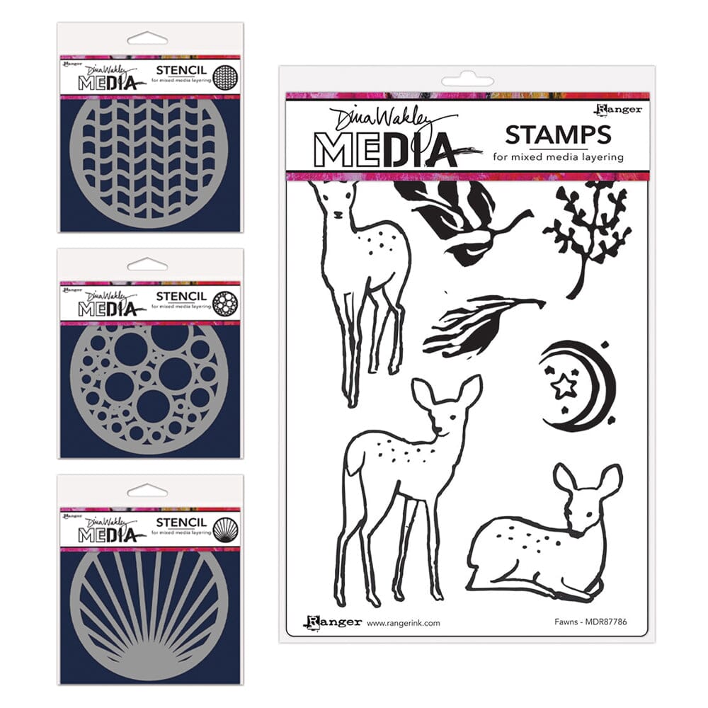 Dina Wakley Media Coaster Stencils & Stamp Bundle Bundles Dina Wakley Media 